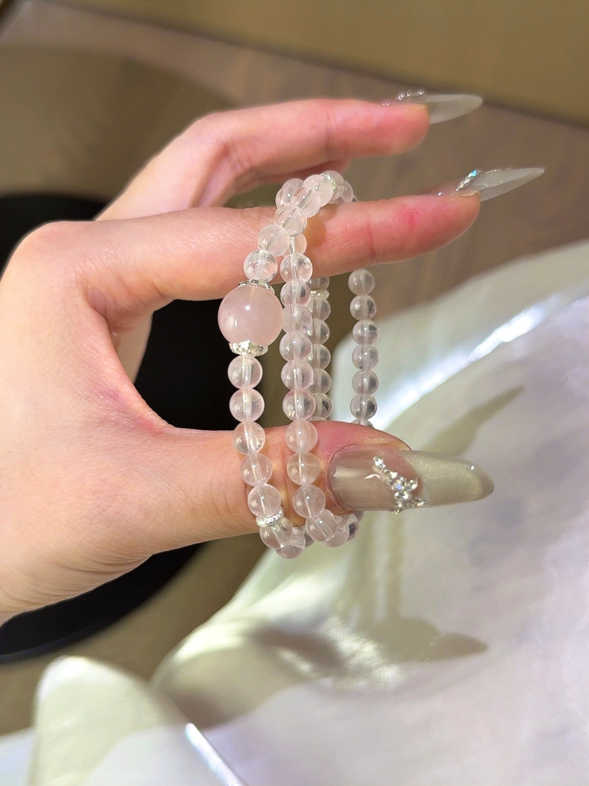▫️▪️ Pink crystal multi-loop bracelet